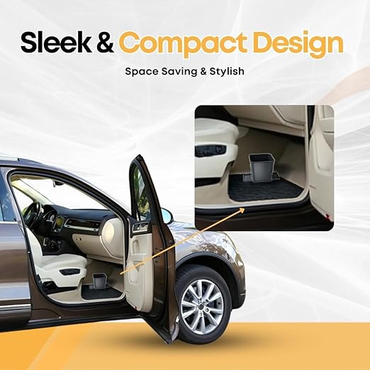 Car Trash Can for Vehicles Leakproof Compact Garbage Bin w/ Stability Flap, Anti-Slip Base, Portable Trash Holder for Cars, Trucks, SUVs, Minivans Compact, Auto Container Organizer (Gray, Small)