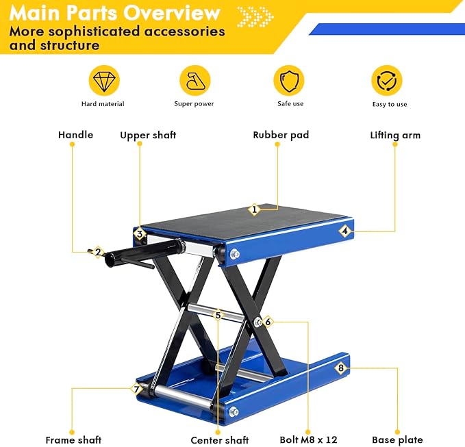 1100 LB Wide Deck Motorcycle/ATV Center Scissor Lift Jack Hoist Stand Bikes, Deep Blue