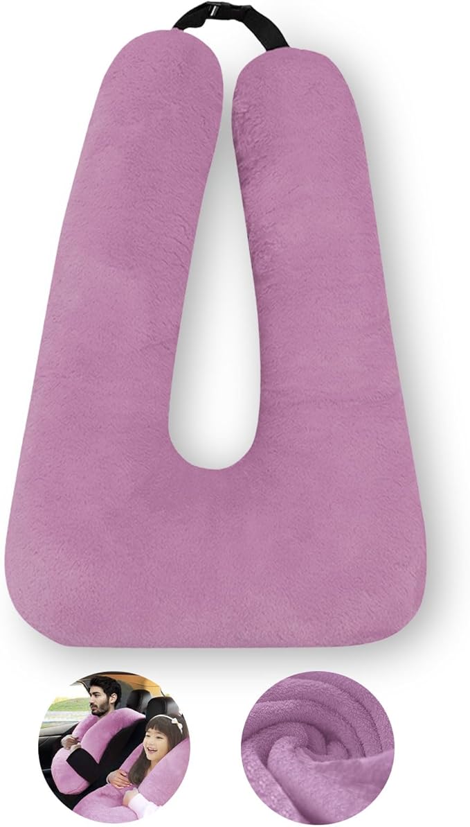 Travel Pillow, Travel Pillow for Kids, Sleeper Hold Pillow Travel, Removable U-Shaped Pillow for Adults and Children to Support Head and Body in The Back Seat of Long Car Trips(Pink Purple)
