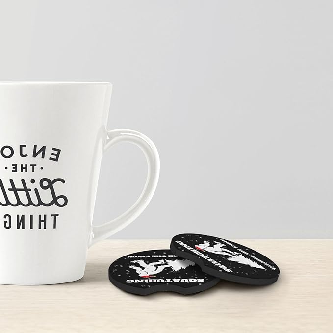 Squatching Through The Snow Bigfoot Christmas Car Coasters for Cup Holders Pack of 2 Neoprene Cup Mat Pad Vehicle Interior Accessories for Men Women