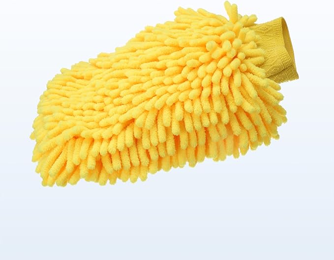 HARFINGTON Chenille Microfiber Car Wash Mitts 9" x 5.5" Scratch Free Wash Gloves Absorbent Double Sided Plush Cleaning Drying Mitts for Car Washing Home Clean Yellow
