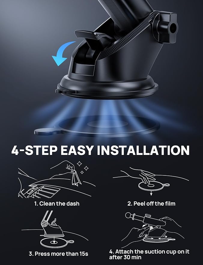 [2025 New] Dashboard Phone Holders for Your Car (+Air Vent Clip) [Military Grade Stable] , Car Cell Phone Holder, Rotatable Suction Cup Car Phone Mount for All Phone (Champagne)