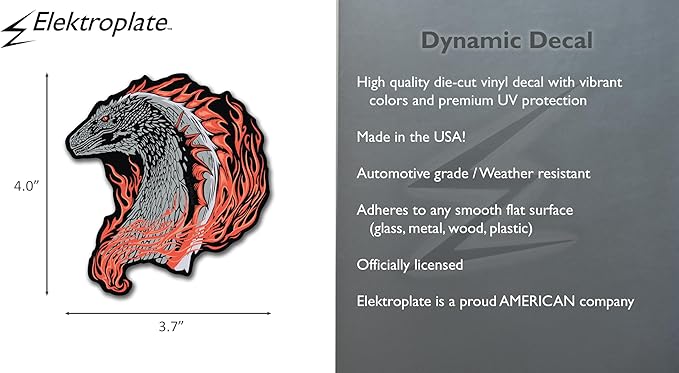 Elektroplate Officially Licensed House of The Dragon Targaryen Flame Dragon Dynamic Decal 4.0" x 3.7" | Premium All Weather for Car, Water Bottle, Laptop, Cooler, Toolbox, Phone | Made in The USA
