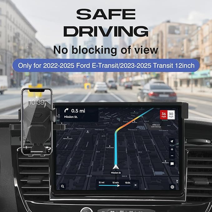 Car Phone Holder for 2022-2025 Ford E-Transit/23-25 Transit Accessories,Adjustable GPS E-Transit Phone Mount ONLY for 12-inch Screen,Hands-Free Ultra Stable Air Vent Phone Stand Anti-Shake