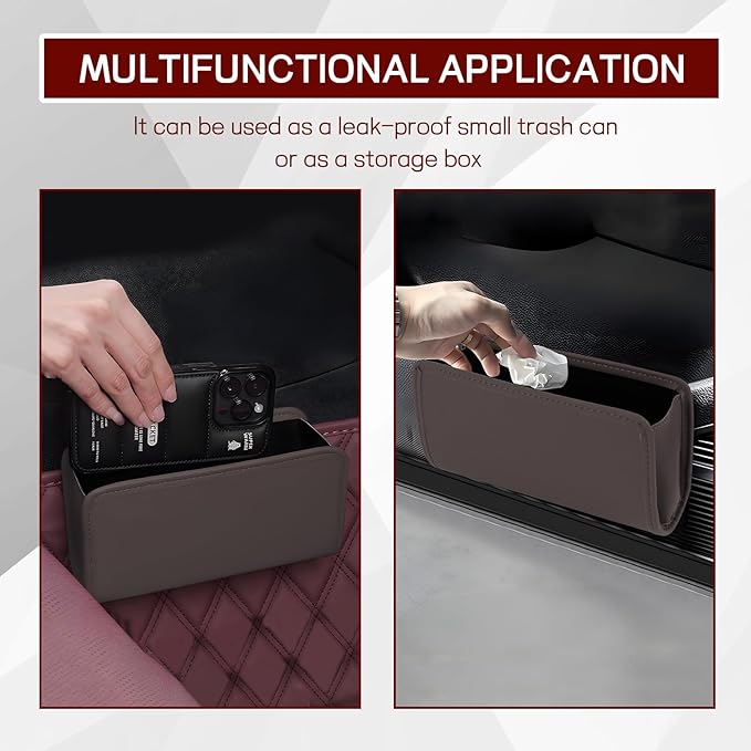 Hovom Car Trash Can, Leather Waterproof Automotive Garbage Can with Trash Bag, Hanging Mini Vehicle Trash Bin, Small Auto Door Organizer Storage Pouch, Universal Car Accessories (Brown)