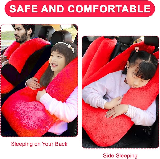 Travel Pillow, Travel Pillow for Kids, Sleeper Hold Pillow Travel, Removable U-Shaped Pillow for Adults and Children to Support Head and Body in The Back Seat of Long Car Trips (Red)