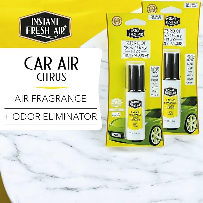 2-Pack: Dual-Action CAR AIR Freshener Citrus - Instantly Eliminates Odors from Smoke, Food, Pets, Must and more in 2 Seconds, For Commuters, Pet Owners, Rideshare Drivers, 1.35 Oz. - INSTANT FRESH AIR
