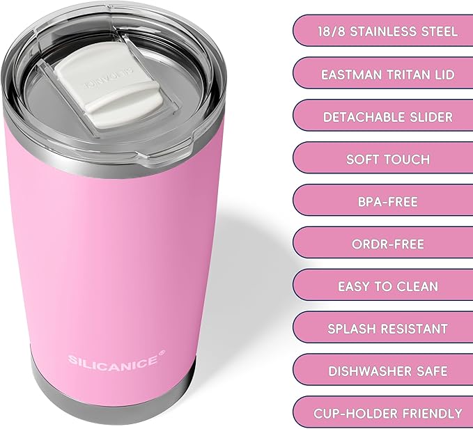 20oz Vacuum Insulated Tumbler - Double Wall Stainless Steel Coffee Mug with Detachable Slider Lid, BPA Free, Car Cup Holder Compatible - Gym/Office/Travel/Home - Peony