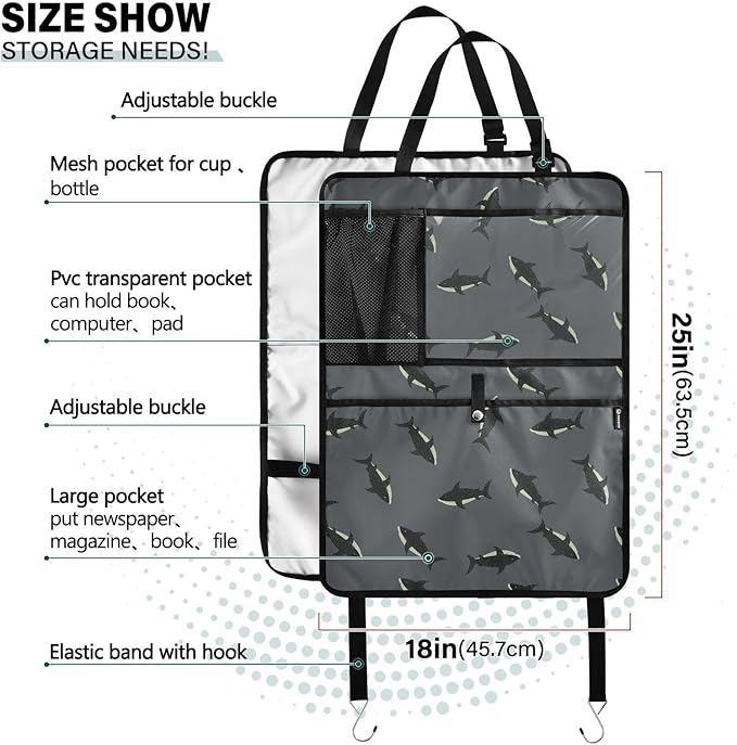 2 Pack Backseat Car Organizer with Storage Pockets Seat Back Organizers for Kids Kick Mats Backseat Protector Automotive Black Shark