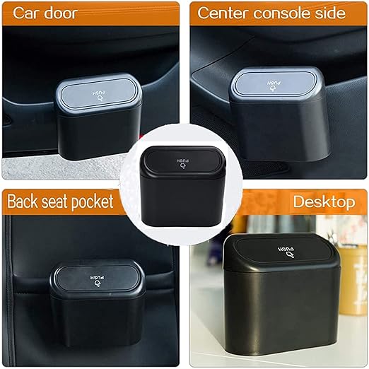 Car Trash Can with Lid, Mini Universal Vehicle Mini Leakproof Garbage Can Bin with 30pcs Trash Bags，Waterproof Car Bin for Front Back Seat Accessories for Auto Office Home(Black)