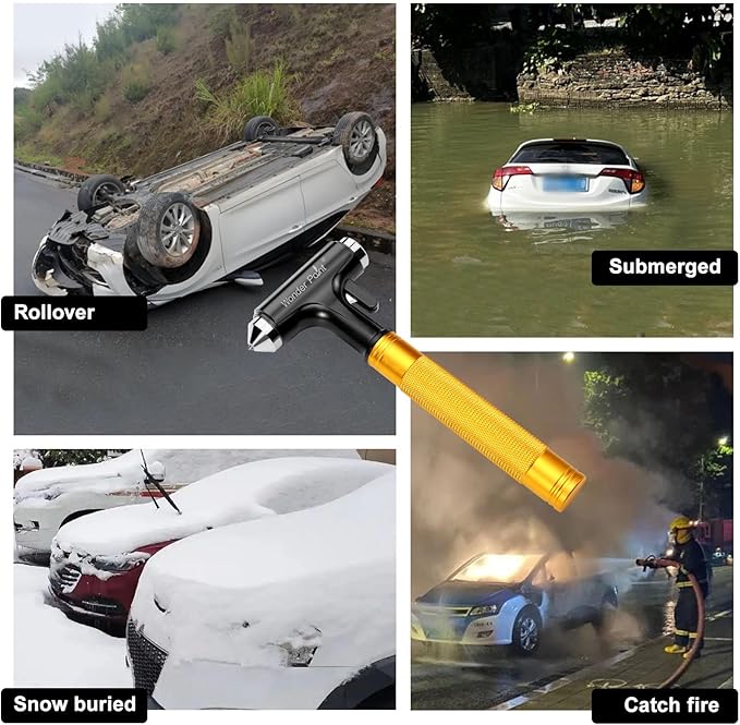 Premium Car Glass Breaker with Seat Belt Cutter - Automotive Safety Hammer - Emergecy Escape Tool, Car Autoaccessory Metal Window Hammer, Vehicle Hard Aluminium Alloy Head Design(Yellow)