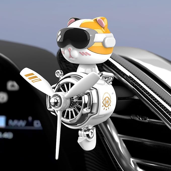 Car Air Freshener, Cute Cat Vent Clip Automotive Air Outlet Fan Diffuser, Car Interiors Vent Decoration (Shake Head Style - Cat, Ocean Scent, White)