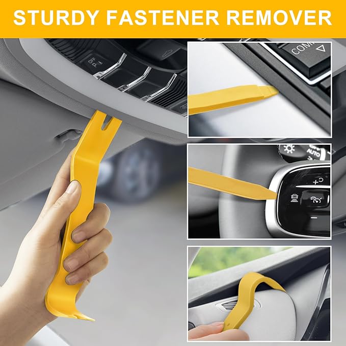 11 PCS AutoTrim Removal Tool Kit, Metal Pry Tool Auto Fastener Remover Pry Bar Set Trim Remover Kits for Vehicle Door Panel, Audio Radio Panel, Dashboard Repair Kit Yellow