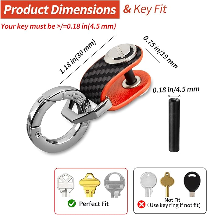 T-carbon Key Organizer, Compact Key Holder, Minimalist Silent Keychain for Men & Women,Expandable Key Case Holds Up to 8 Keys