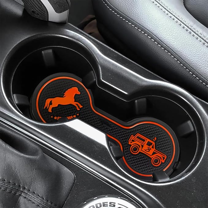 Car Cup Holder Coaster Compatible with Ford Bronco Offroad 2021-2025, Silicone Car Decorative Water Coaser, Bronco Car Accessories (Orange)