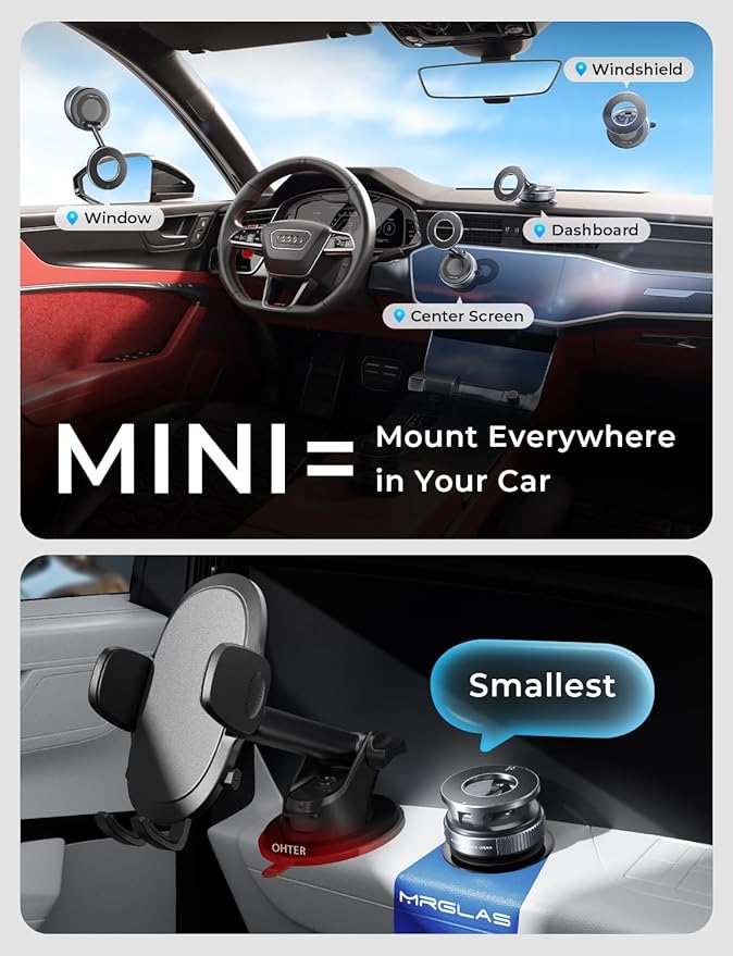 MRGLAS 2026 Upgraded Phone Holders for Your Car, Magsafe Car Mount Ultra Magnetic, 360° Adjustable Vacuum Suction Car Phone Mount, Car Truck Accessories for Men Women for iPhone 17 Pro Max Car Dash