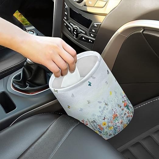Wild Floral Pattern Cute Car Trash Bag, Hanging Car Organizer and Storage Bag, Trash Bin for Car Accessories, Vehicle, Travelling, Camping