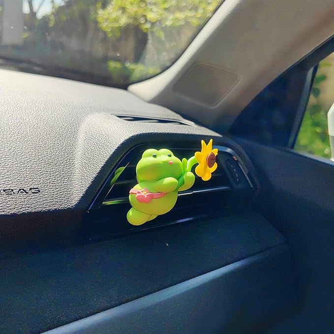 Cute Car Air Freshener for Women/Men, Pilot Car Vent Clips Creative Automotive Fragrance Air Diffuser, Outlet Flower Fan Automotive Decoration Interior Accessories (Flower Frog)