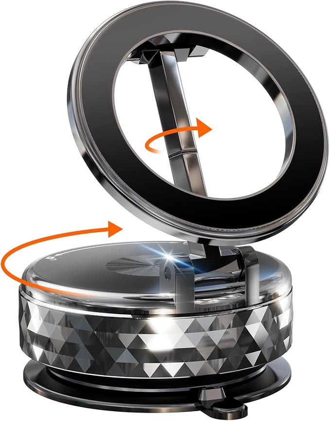 Meifigno Magnetic Car Phone Holder for Tesla Screen & Backplate,[All-Metal] 360° Rotation Vacuum Suction Cup Car Phone Mount for Magsafe, Foldable Car Phone Holders for Your Car for iPhone Android