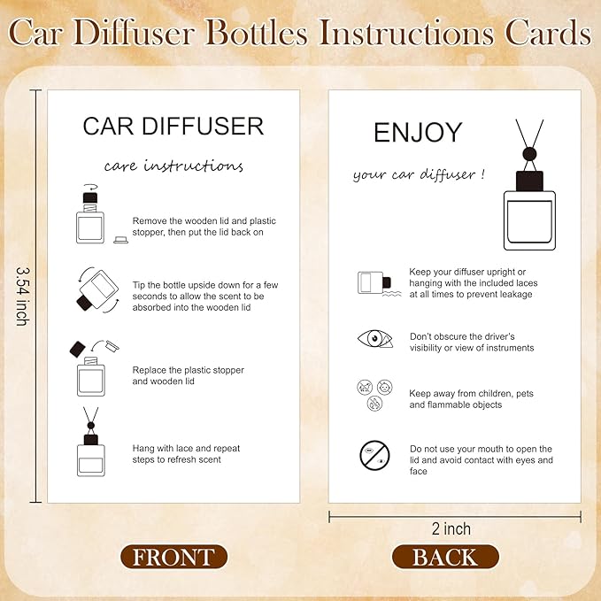100 Sets Car Diffuser Bottles Empty Bulk Hanging Car Air Freshener Diffuser Bottles Glass Perfume Holder with Instruction Cards for Essential Oil Valentines Birthday Gifts (Cylindrical)