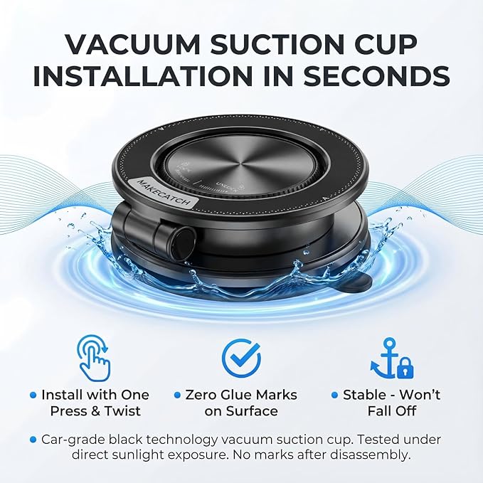 Vacuum Magnetic Car Phone Mount, 120+LB N55 Magnet (3000gf) Dashboard & Windshield Holder with Ultra-Stable Suction Cup, Foldable 0.83in Compact Car Mount for iPhone Samsung –Black