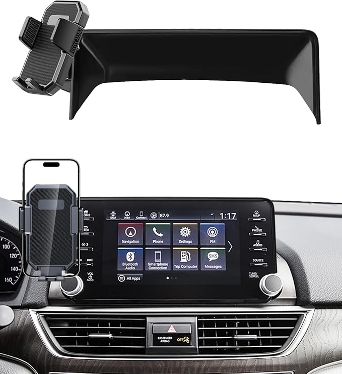 PZK Car Phone Mount for Honda Accord 2018 2019 2020 2021 2022 Accessories 10th Gen Accord Only for 8-inch Screen 360° Rotation Auto Lock Cell Phone Holder with Stroage Box Not Affect Air Vent