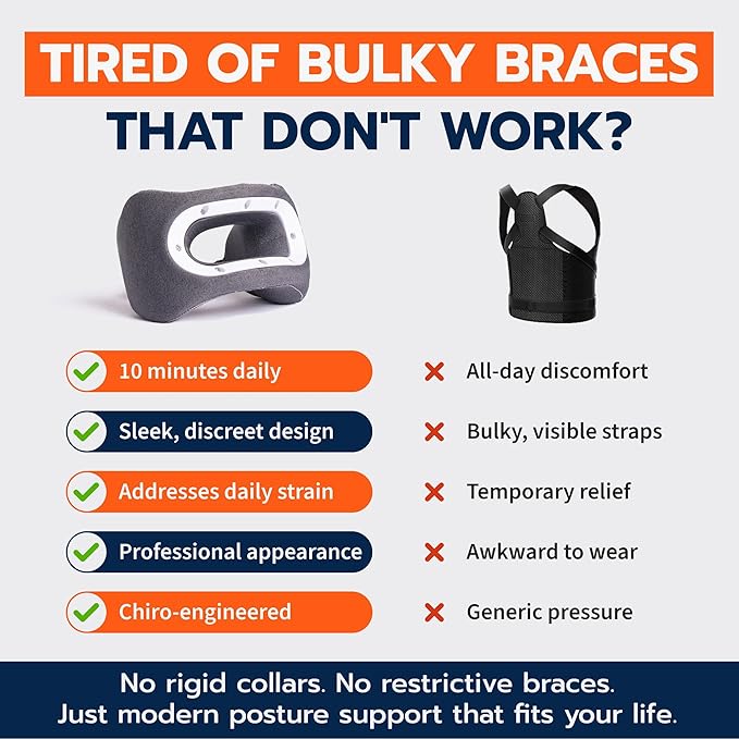 bullbird Posture Support Pillow — Doctor-Engineered for Daily Neck Pain Relief & Tech Neck — Memory Foam Cervical Pillow with C1-C7 Spinal Alignment — Compact for Desk, Home & Travel — White