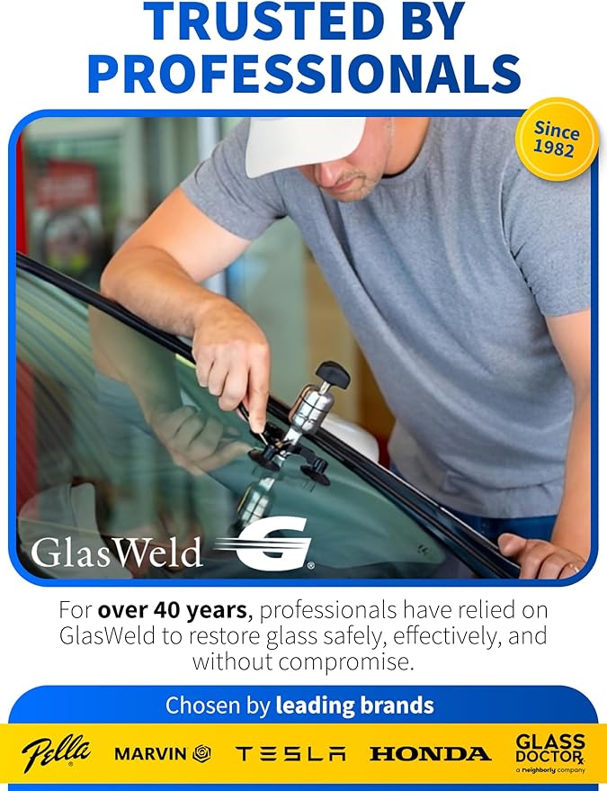 GlasWeld ProClean Hard Water Stain Remover for Glass & Metal – Non-Acid Mineral Deposit & Water Spot Remover for Cars & Shower Glass Cleaner - Removes Hard Spots from Windows – with Applicator Pad