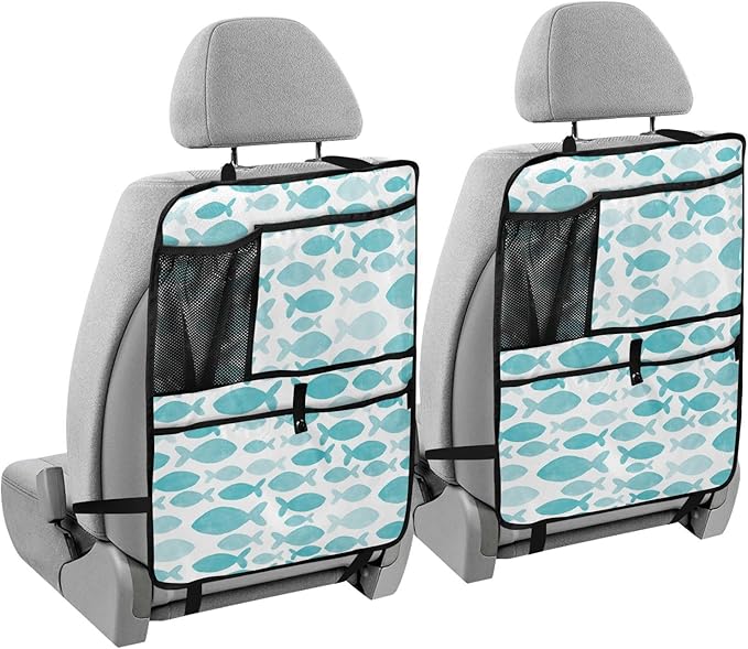 1 Pack Backseat Car Organizer with Storage Pockets Seat Back Organizers for Kids Kick Mats Backseat Protector Automotive Blue Fish