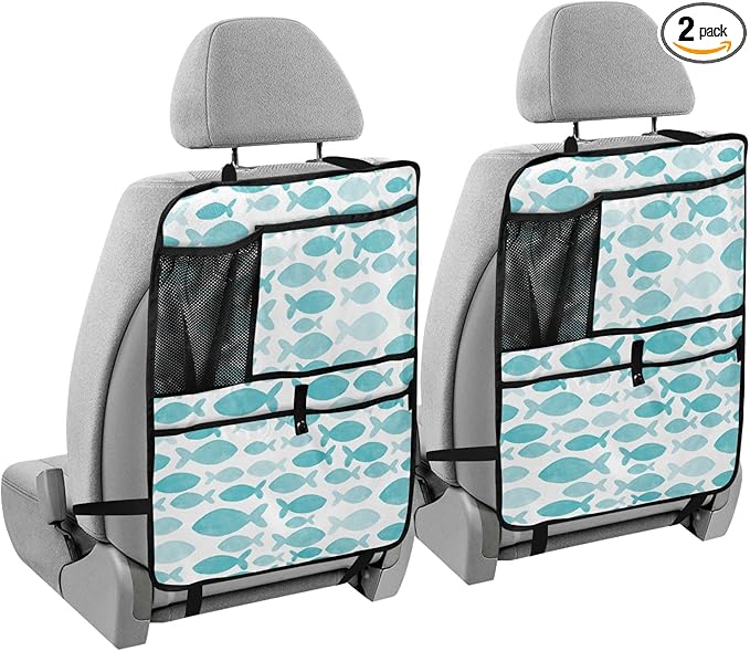 2 Pack Backseat Car Organizer with Storage Pockets Seat Back Organizers for Kids Kick Mats Backseat Protector Automotive Blue Fish