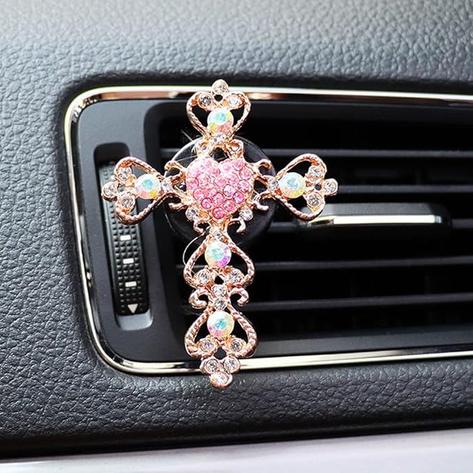 ZOSTLAND Rhinestone Car Decorative Clip,Car Air Fresheners,Metal Vent Clip,Bling Auto Air Vent,Personalized Automotive Interior Decoration Accessories,Auto Decor Gift for women,men (2pcs Cross)