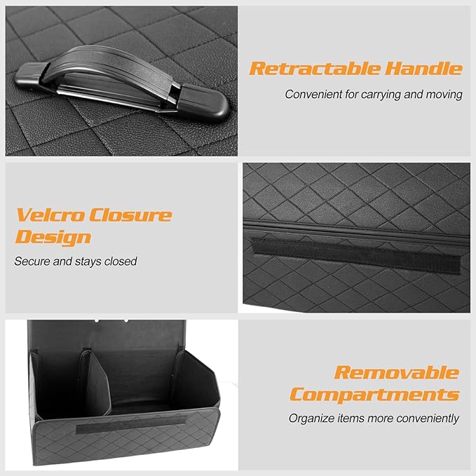 Ergocar Car Trunk Organizer Luxury Foldable Car Boot Tidy Storage Box Waterproof PU Car Boot Storage Organiser for Car/SUV/Truck/Auto (Black Red-M)