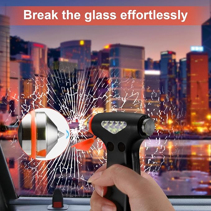THINKWORK Car Safety Hammer, 3-in-1 Emergency Escape Tool with One Second Window Breaker and Seat Belt Cutter, Safety Emergency Car Escape Tool for Car, Office, Home, Black