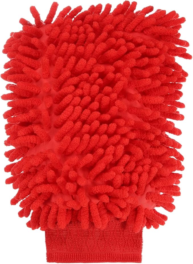 HARFINGTON Chenille Microfiber Car Wash Mitts 9.8" x 7.9" Scratch Free Wash Gloves Absorbent Double Sided Plush Cleaning Drying Mitts for Car Washing Home Red