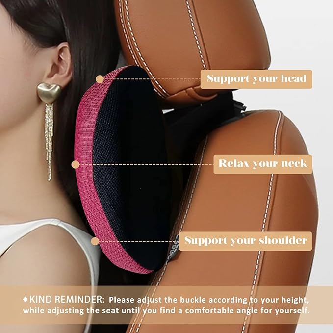 Super Great Car Headrest Pillow, Car Pillow for Neck Pain Relief with Adjustable Strap, 100% Memory Foam & Breathable Removable Cover, Ergonomic Design - Softness Travel Car Neck Pillow(Wine-Red, 1PC)