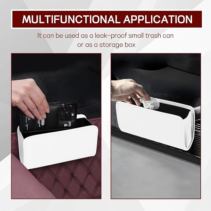 Hovom Car Trash Can, Leather Waterproof Automotive Garbage Can with Trash Bag, Hanging Mini Vehicle Trash Bin, Small Auto Door Organizer Storage Pouch, Universal Car Accessories (White)