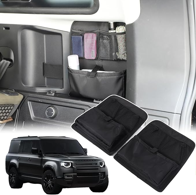 Car Trunk Side Organizer Bag Compatible with Land Rover Defender 90 110 130 2020-2024 Oxford Cloth Multifunctional Trunk Storage Bag Black Mesh Trunk Organizer Bag 2PCS/Set
