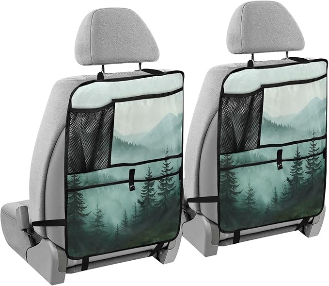 Green Mountains and Pine Trees 3500 2 Pack Backseat Car Organizer with Storage Pockets Seat Back Organizers for Kids Kick Mats Backseat Protector Automotive