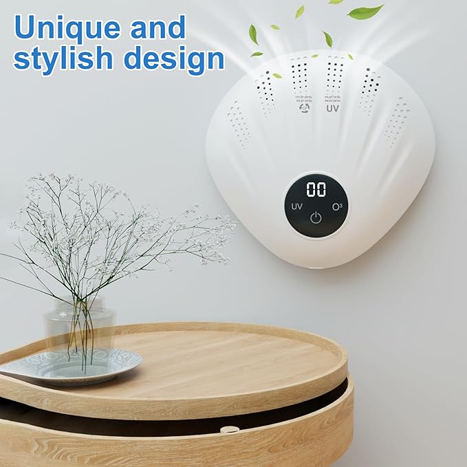 Portable Air Freshener with Ion Technology - Plug-in & Battery Powered for Home, Car, Pet Areas | 72H Runtime, Seashell Design, Compact Travel Use
