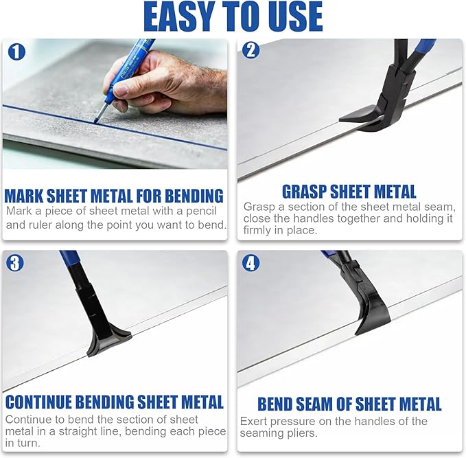 XJX 3-Piece Sheet Metal Hand Seamers, Bending Metal Hand Tools Straight, 45°and 90° Sheet Metal Bending Pliers Set