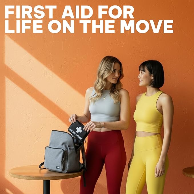 M2 BASICS Premium Compact First Aid Kit, 150 Pieces, Portable for Car, Travel, Vehicle, Hiking & Purse