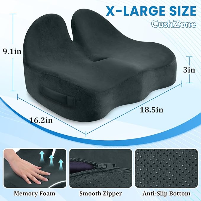 Seat Cushion, Memory Foam Office Chair Seat Cushion for Office Chairs/Car/Long Trip/Desk Chair/Gaming, X-Large Size for Sciatica & Hip & Tailbone Pain Relief, Sciatica Support (Deep Green)