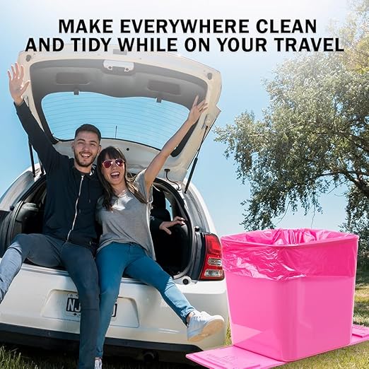 Car Trash Can – Leakproof 1.4 Gallon Compact Garbage Bin with Stability Flap & Anti-Slip Base | Portable Trash Holder for Cars, Trucks, SUVs, Minivans – Includes Trash Bags (Pink, Large)