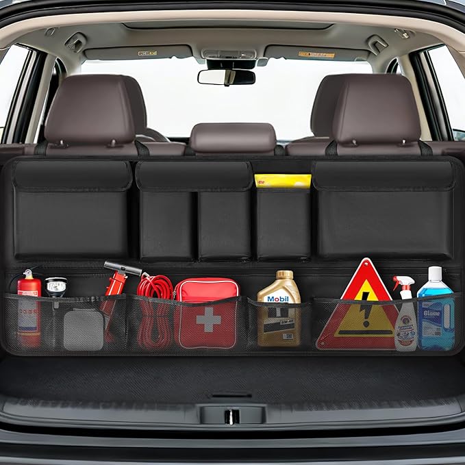 MoKo Hanging Trunk Organizer for SUV, Car Organizer with 10 Pockets Large Capacity & 3 Adjustable Straps for Easy Installation, Car Storage Universal Fit for Sedans, SUVs, MPVs, Trucks, 43.3 x 18.9in