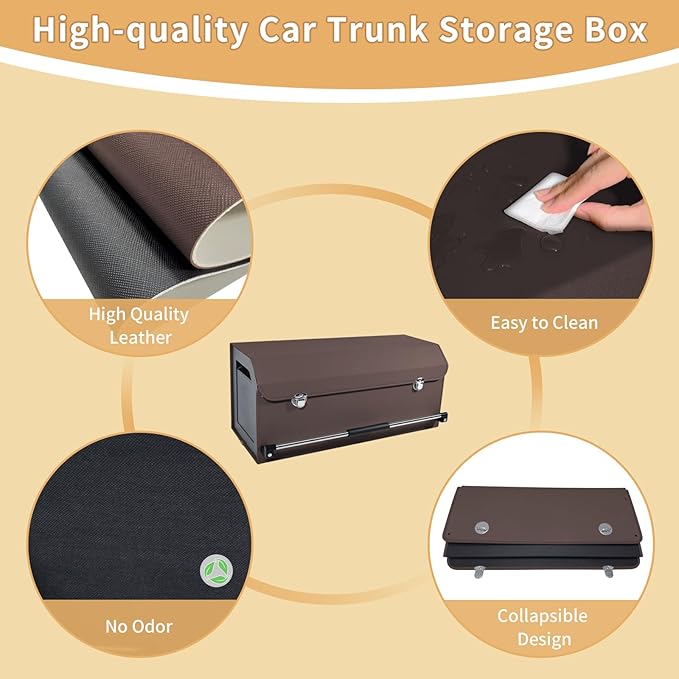 Car Trunk Organizer for SUV Car Trunk Storage Organizer with Lid and Sturdy Handle Collapsible Trunk Organizer for Truck, Sedan, Van (Brown, 27.1 x 11.4 x 12.2in)