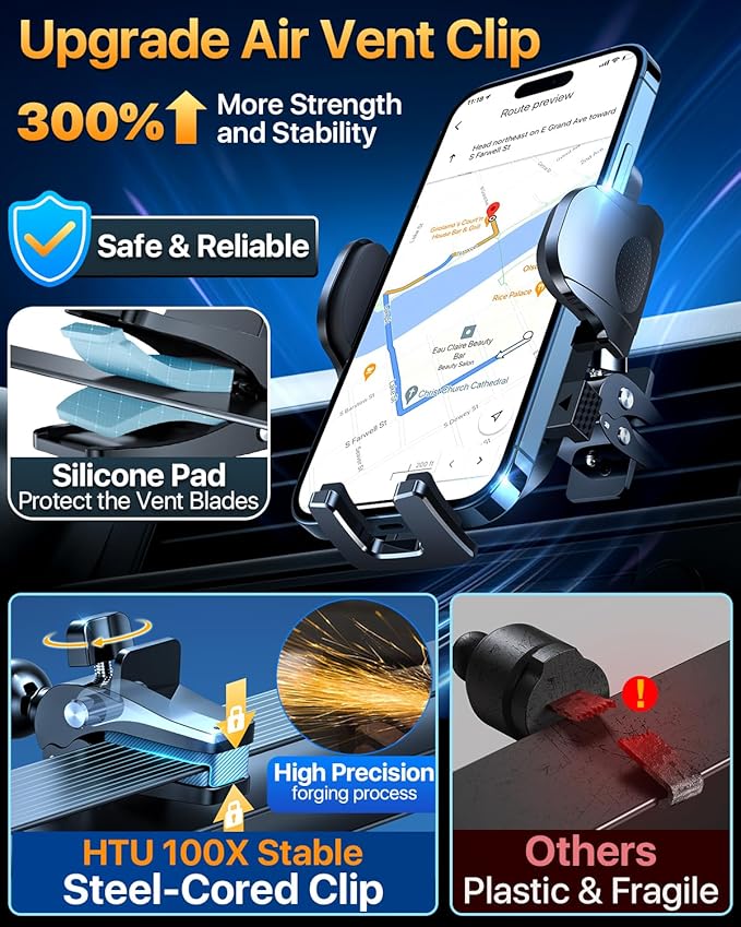 【98+LBS Strongest Suction & Military-Grade】Ultimate Car Phone Mount【Patent & Safety Cert】 Cell Phone Holder Truck Stand for Dashboard Windshield Vent for iPhone 17 Pro Max 16 15 Samsung,Graphite Black