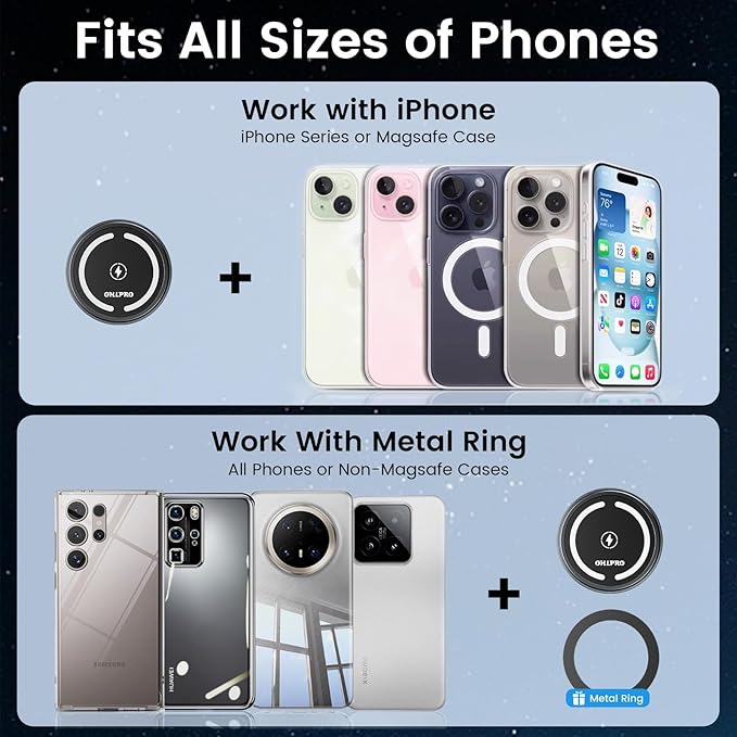 OHLPRO for MagSafe Car Mount Charger iPhone Wireless Car Charger, Stick on Dashboard Magnetic Phone Holder Mount for iPhone 17 Pro Plus Max 16 15 14 13 12 Series, 15W Fast Charging, Aluminum Shell