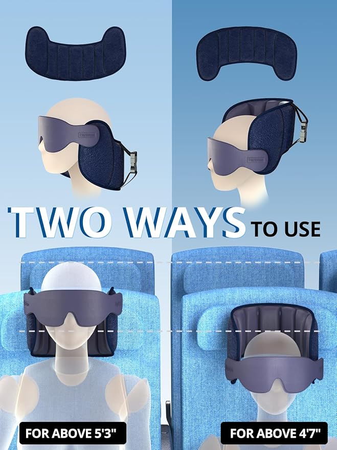 Travel Pillows for Airplanes, Airplane Pillow with Sleep Eye Mask, 360° Support Headrest Strap Travel Essentials for Long Flight, Car Trip, No Bobblehead, Fit Various Heights, Dark Grey