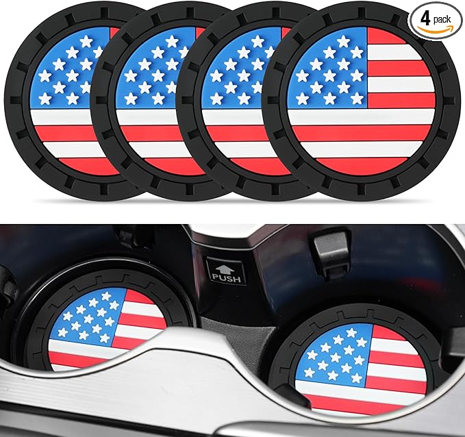JUSTTOP Car Cup Holder Coaster,American Flag Non-Slip Insert Car Cup Coaster,Car Accessories Interior for Women and Man,4 Pack Multicolour