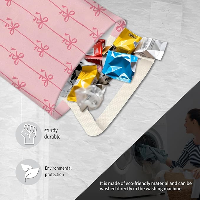 Hanging Car Garbage Bag, Cute Car Trash Can Bag, Automotive Accessories for Women Men Cute Pink Bow Stripe